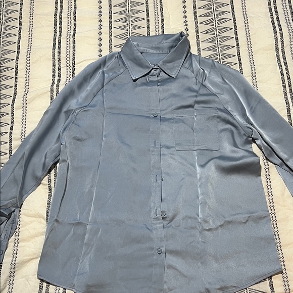 Women's Blue Satin Look Blouse - Picture 1 of 4